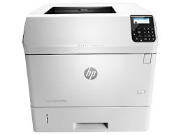 HP laser printer with control panel and paper tray.